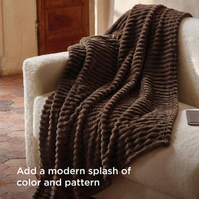 Bedsure GentleSoft chocolate striped texture enhances warm decor.