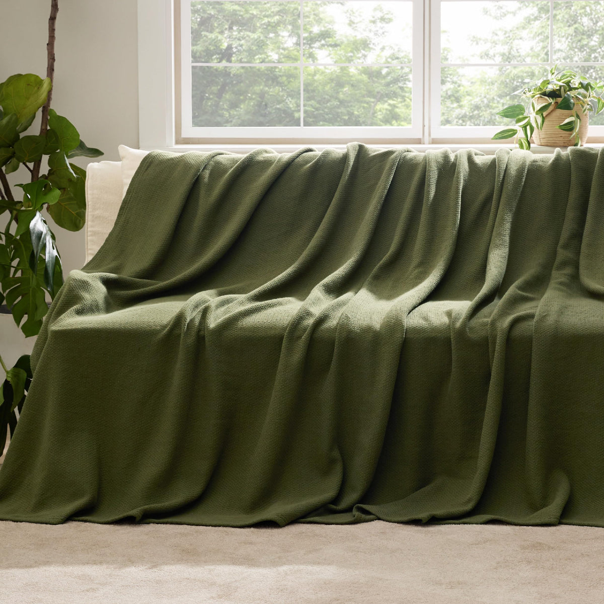 Bedsure GentleSoft color-dyeing keeps olive green color vibrant and odor-free.