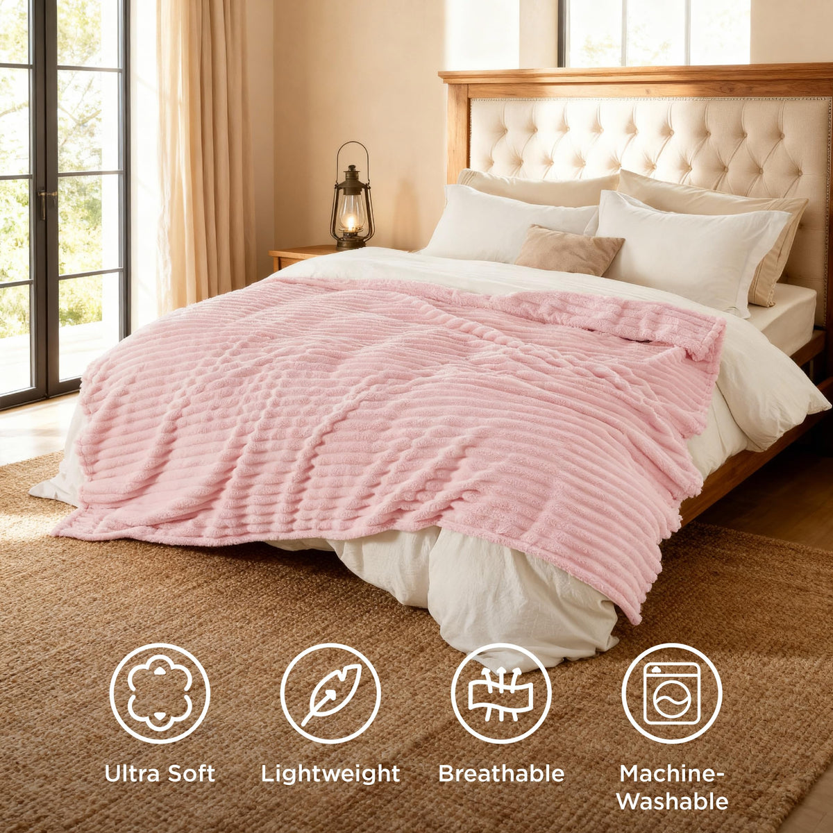 Bedsure GentleSoft coral pink blanket folded square ready for gifting