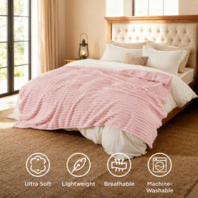 Bedsure GentleSoft coral pink blanket folded square ready for gifting