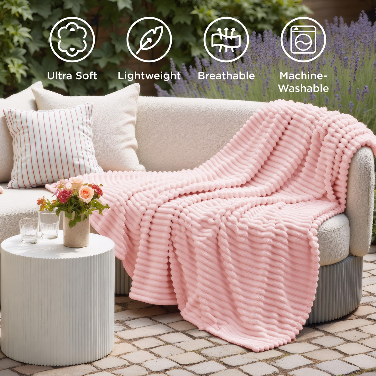 Bedsure GentleSoft coral pink fleece twin blanket packaged in vibrant coral pink.