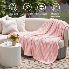 Bedsure GentleSoft coral pink fleece twin blanket packaged in vibrant coral pink.