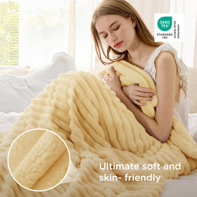 Bedsure GentleSoft custard-yellow throw stitched edges ensure durability.