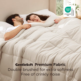 Bedsure gentlesoft down-alternative fill closeup emphasizes soft touch and cozy comfort.