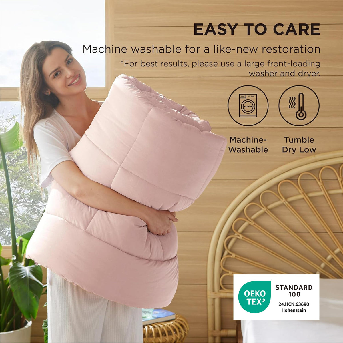 Bedsure gentleSoft down-alternative pink comforter with plush feel