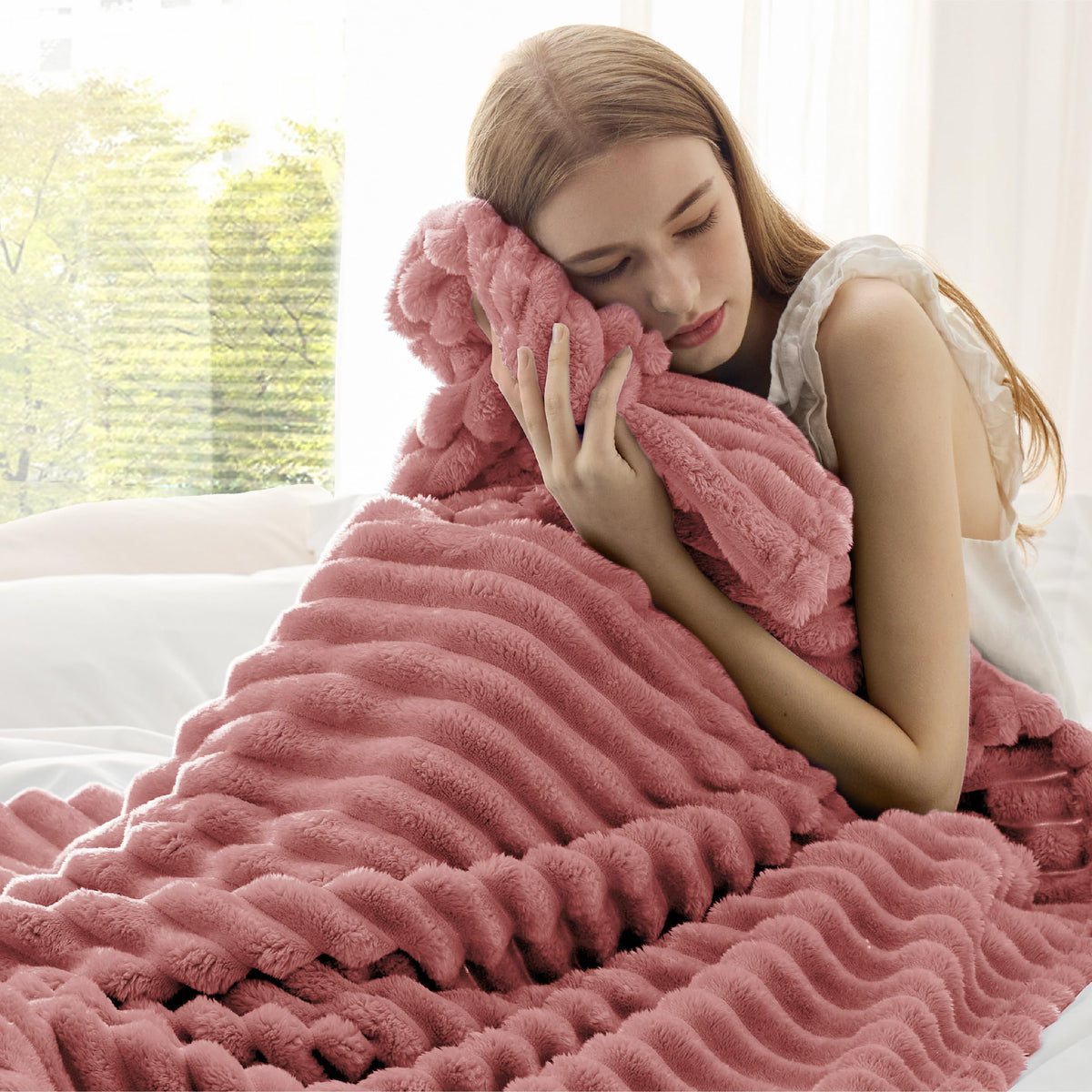 Bedsure GentleSoft striped pattern blanket adds chic texture to the room.