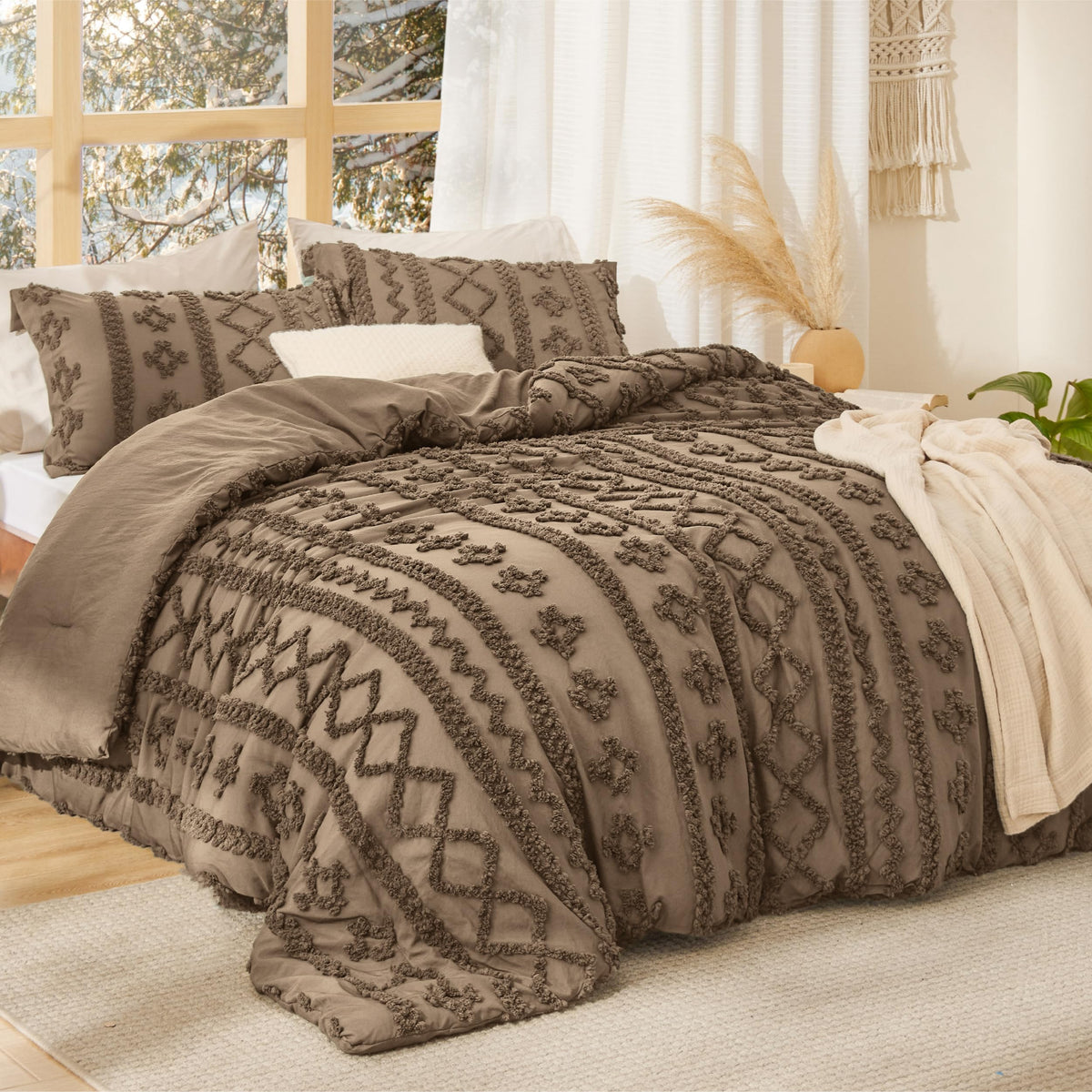 Bedsure GentleSoft embroidery closeup highlights soft premium fabric touch.