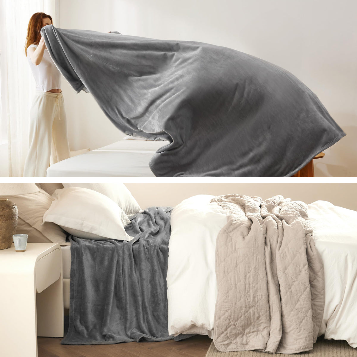 Bedsure GentleSoft fleece blanket couch scene, light, breathable warmth for nights