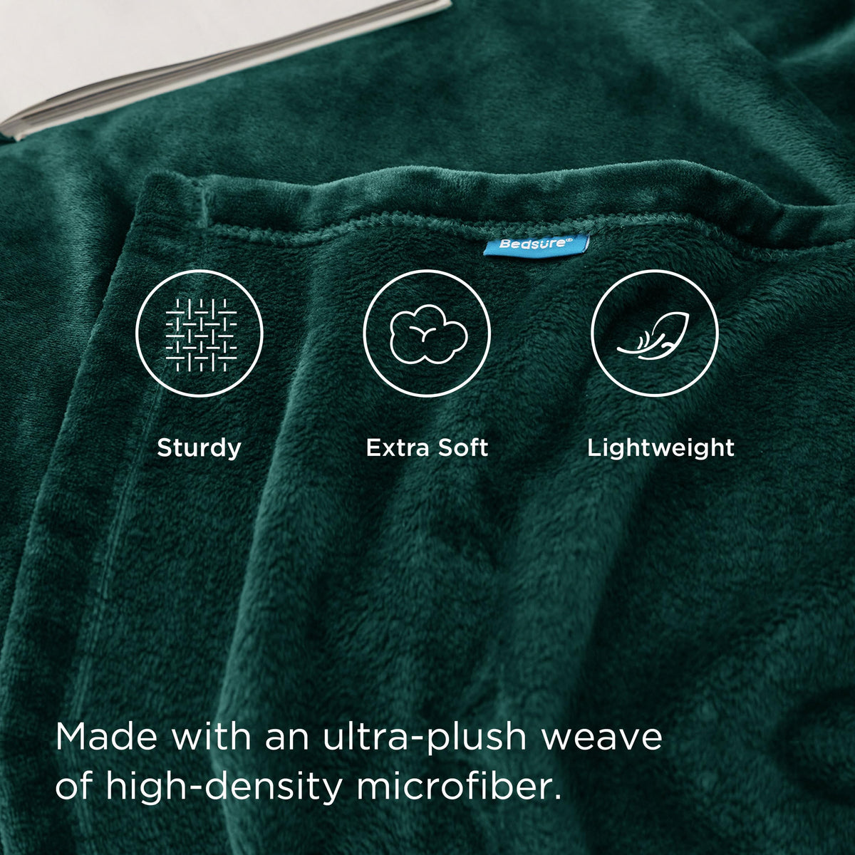 Bedsure GentleSoft emerald blanket edge stitching demonstrates durable seams.
