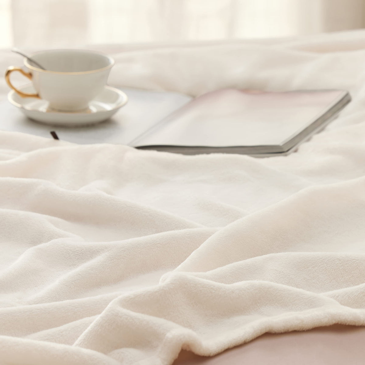 Bedsure GentleSoft blanket folded neatly in cream