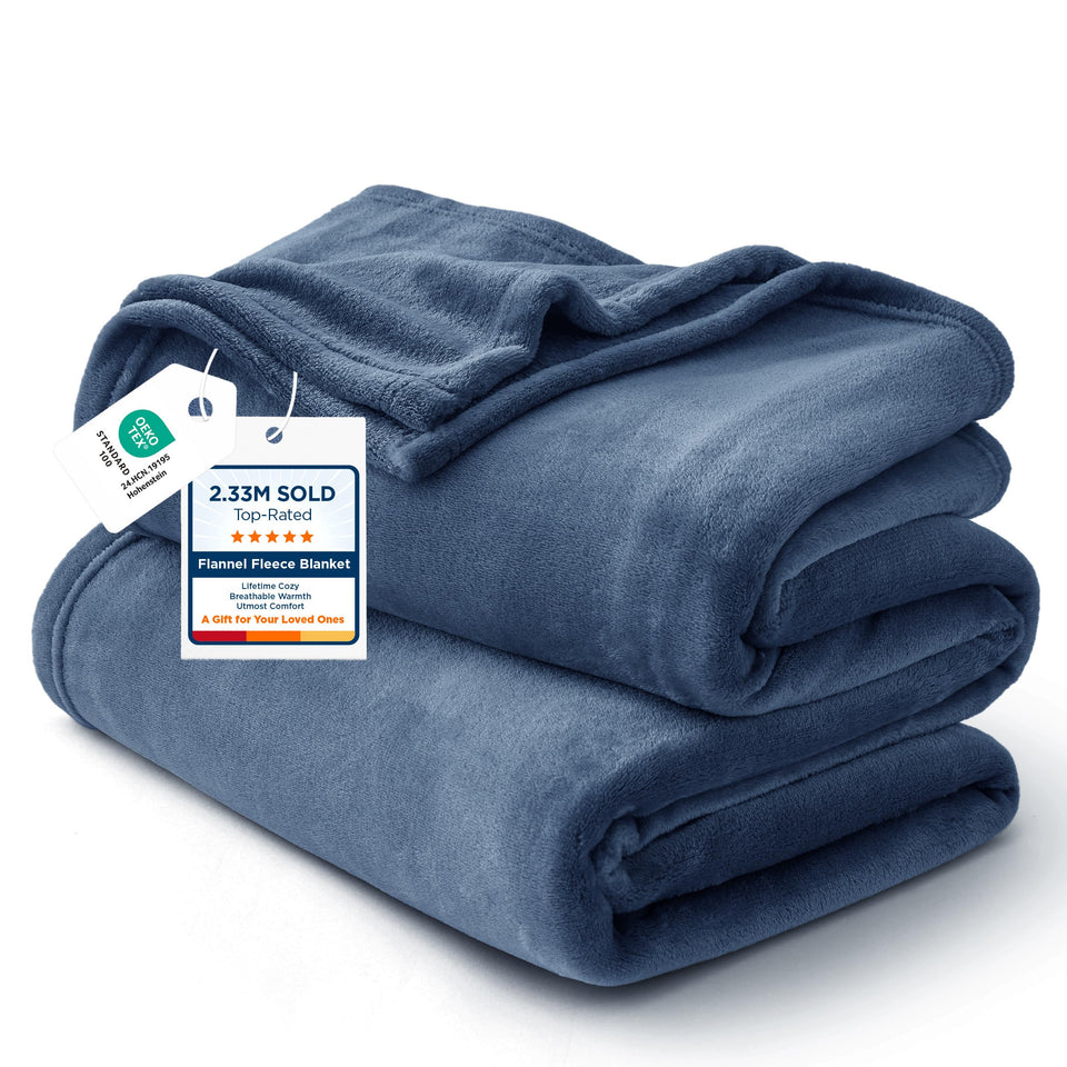Bedsure GentleSoft fleece blanket Mineral Blue close-up texture offers ultra-soft coziness for lounging.