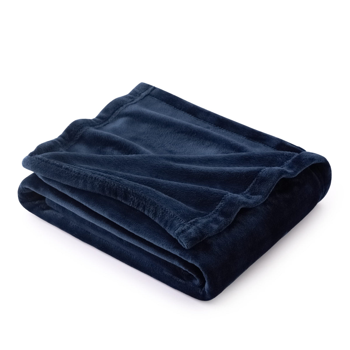 Bedsure GentleSoft fleece blanket in navy blue folded for compact storage and quick warmth