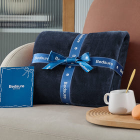 Bedsure GentleSoft gift packaged navy blanket ready for gifting