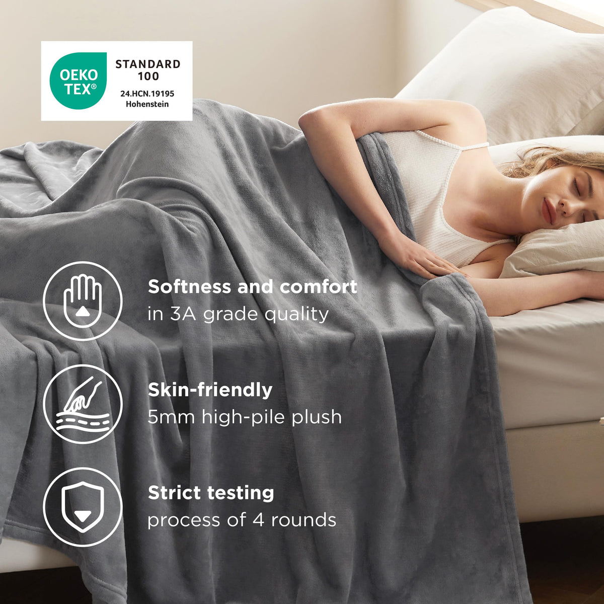 Bedsure GentleSoft fleece blanket on bed, oversized king size comfort