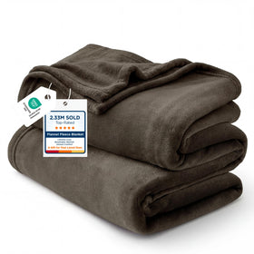 Bedsure GentleSoft fleece blanket brown close-up showing plush texture for warmth.