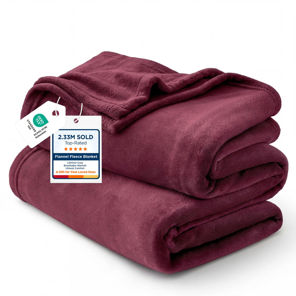 Bedsure GentleSoft fleece blanket folded in burgundy for a cozy bedding addition.