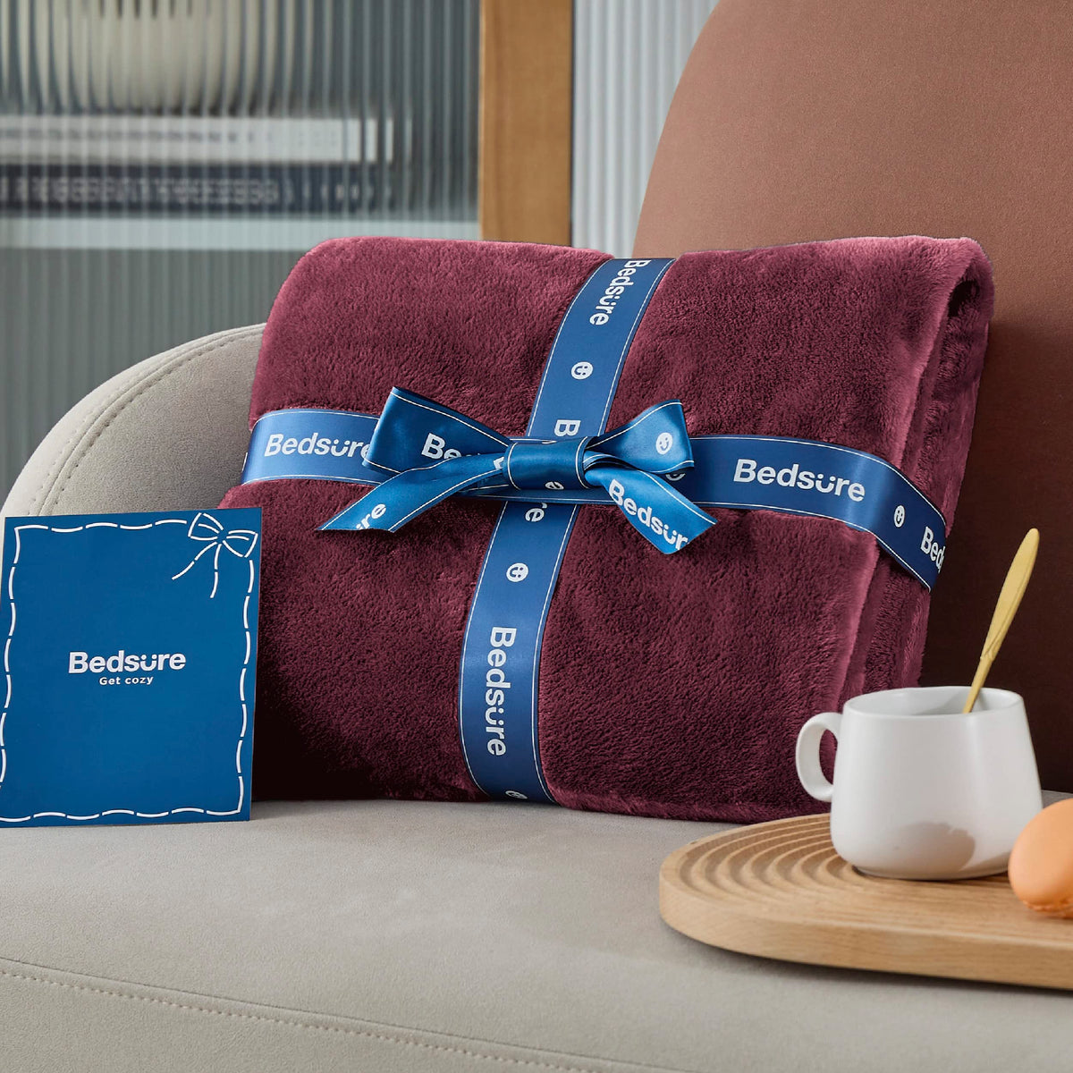 Bedsure GentleSoft fleece blanket stitched edge detail highlighting durability.