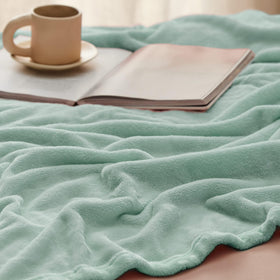 Bedsure GentleSoft fleece blanket on sofa for family warmth during evenings.