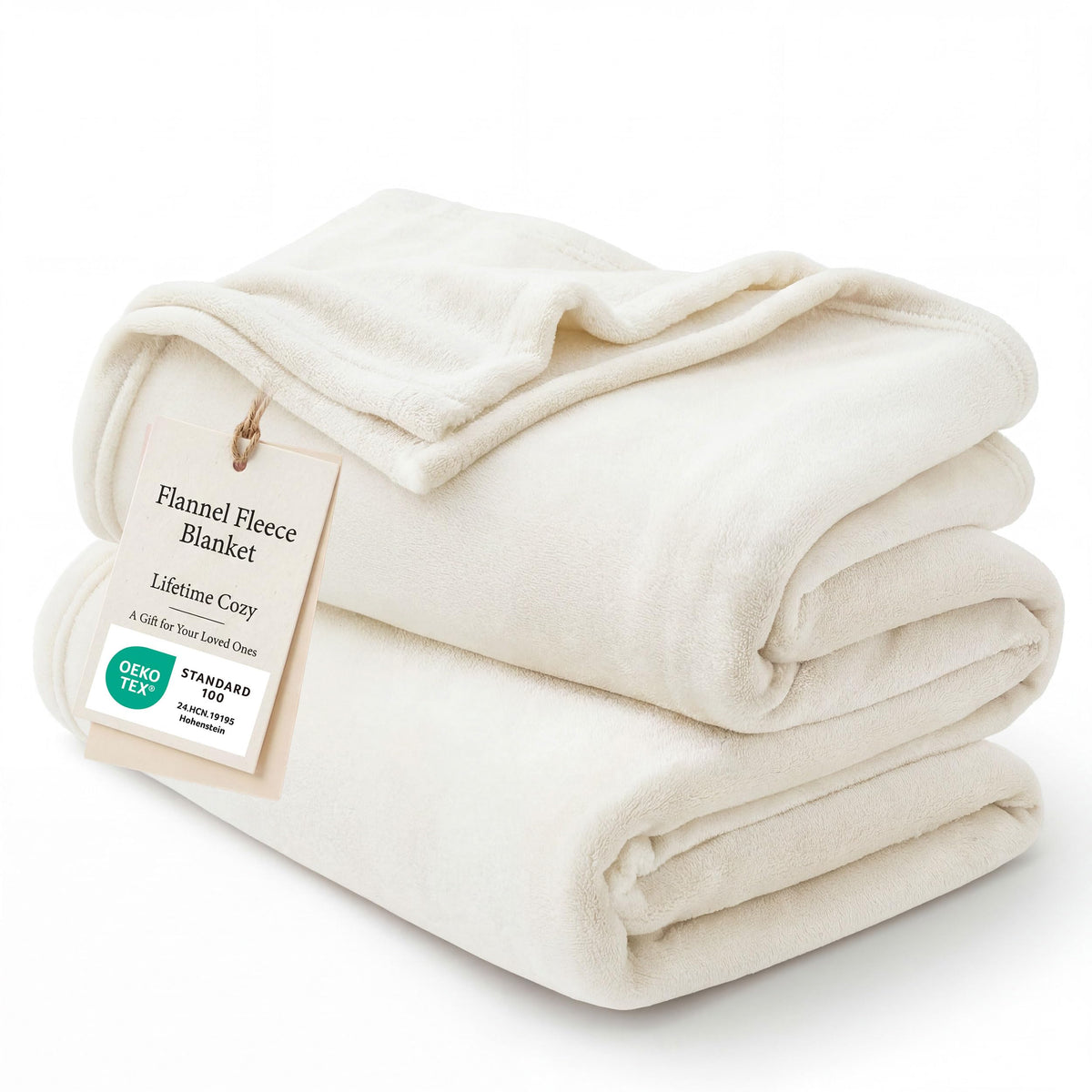 Bedsure GentleSoft blanket top view in cream, plush warmth.