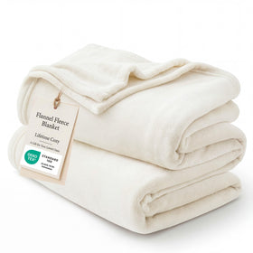 Bedsure GentleSoft blanket top view in cream, plush warmth.