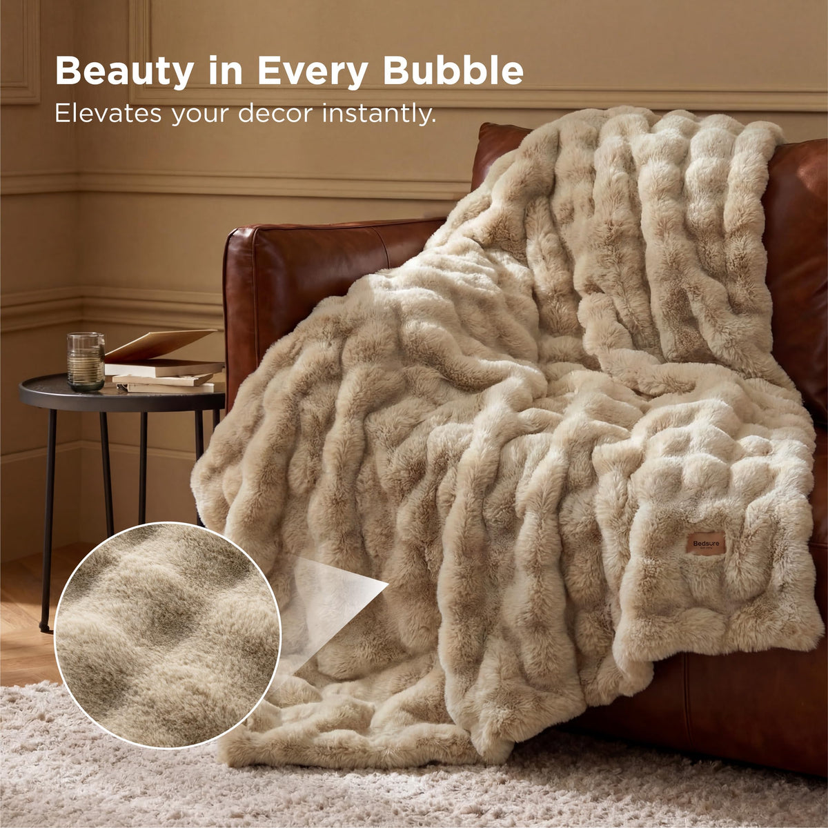 Bedsure GentleSoft bubble texture design adds depth and tactile luxury for living room decor.