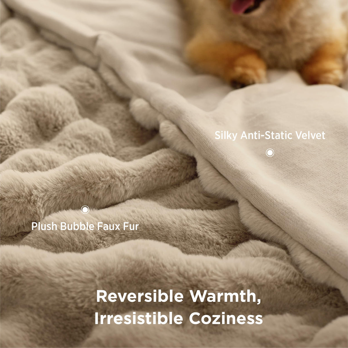 Bedsure GentleSoft craftsmanship close-up highlights fiber-lock stitching and premium dyes.