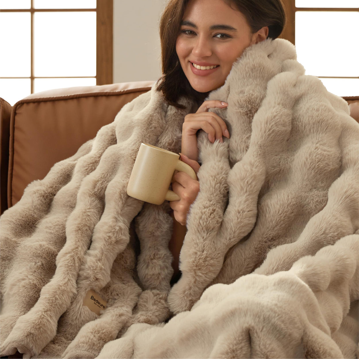 Bedsure GentleSoft throw blanket front view shows plush cloud-like softness for cozy evenings.