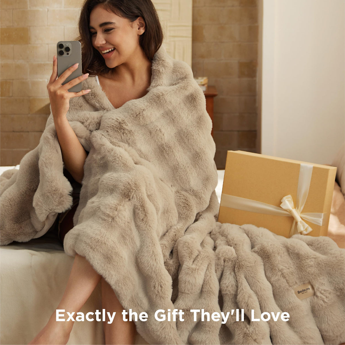 Bedsure GentleSoft on bed demonstrates layered styling for a chic bedroom look.