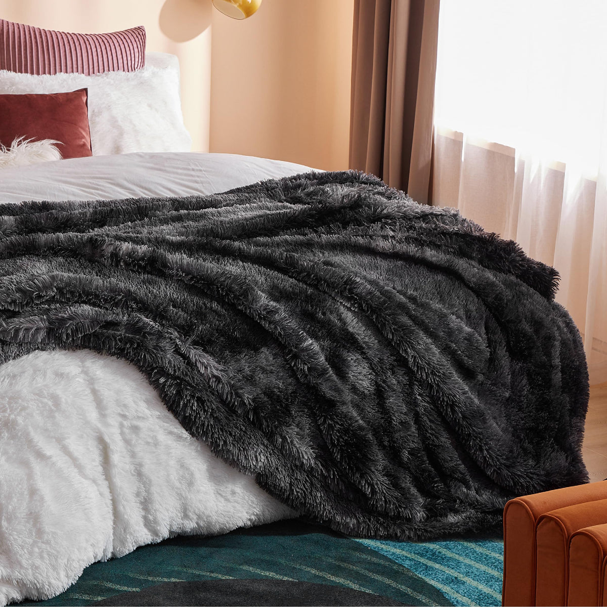 Bedsure GentleSoft fluffy blanket bedside view ready for nighttime routine.