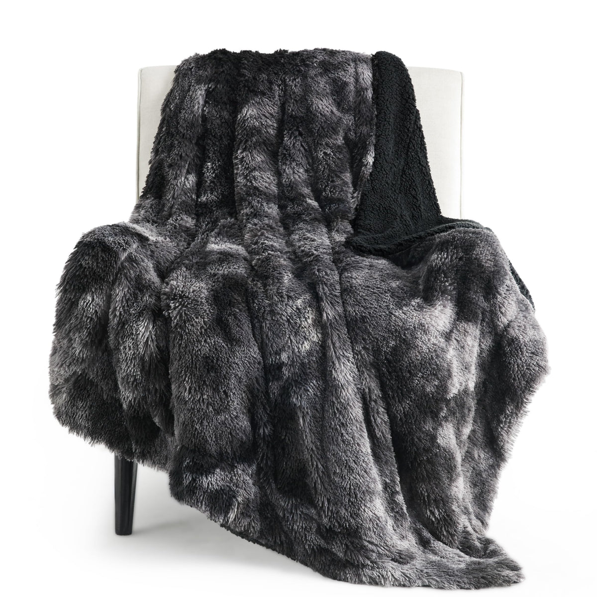 Bedsure GentleSoft fluffy blanket front view showing cozy two-tone texture for sofa and bed.