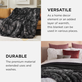Bedsure GentleSoft fluffy blanket on sofa for cozy evening lounging.