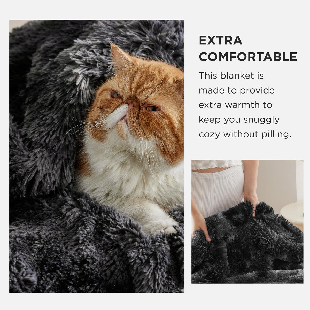 Bedsure GentleSoft fluffy blanket side close-up highlighting plush sherpa texture.