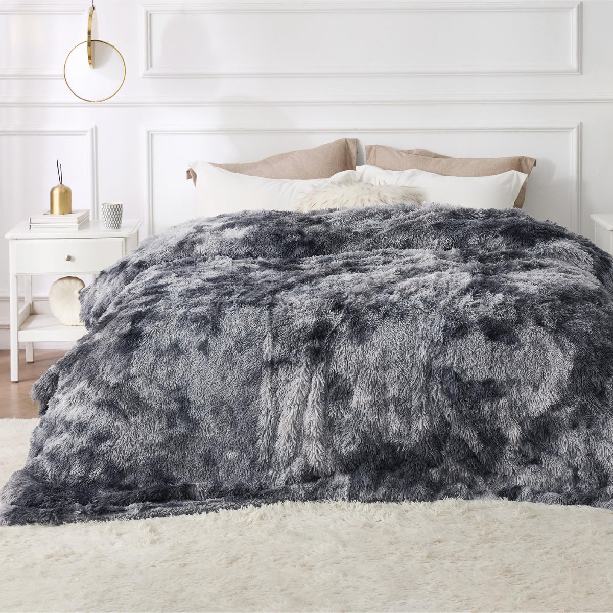 Bedsure GentleSoft fluffy king blanket on bed showing plush warmth and style