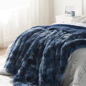 Bedsure navy throw edge stitching shows quality finish for lasting softness.