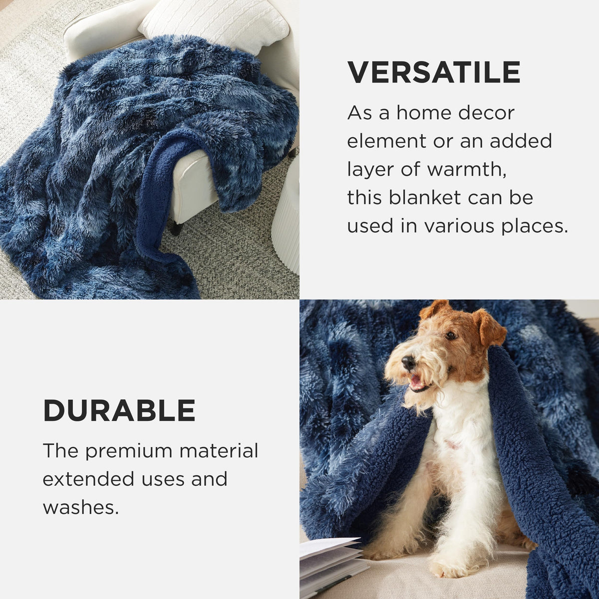 Bedsure navy blanket folded for gift-ready presentation and stylish home accent.