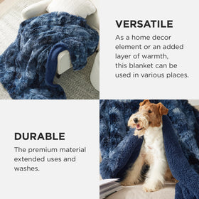 Bedsure navy blanket folded for gift-ready presentation and stylish home accent.