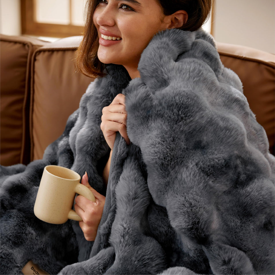 Bedsure GentleSoft fluffy throw front view for cozy couch decor
