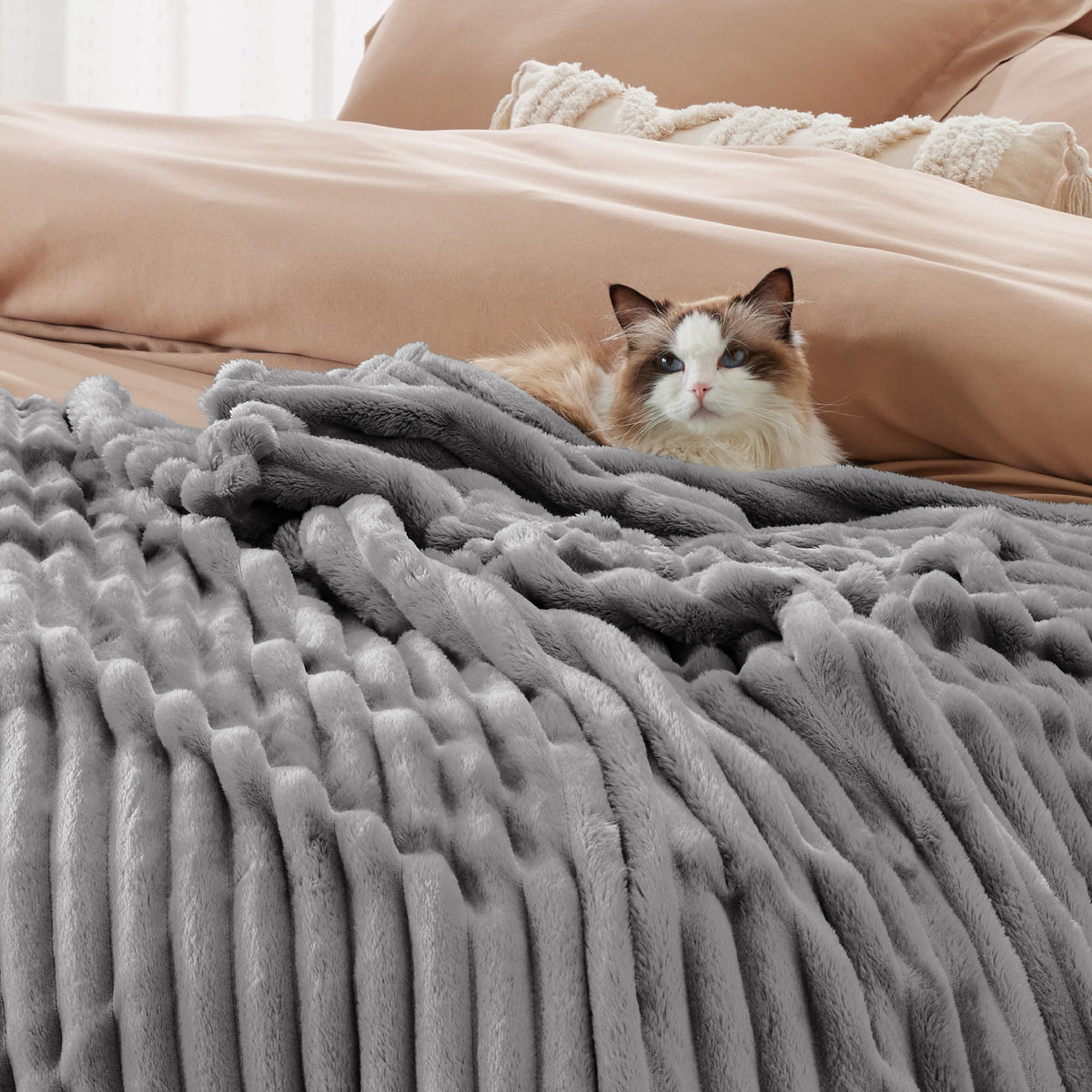 Bedsure GentleSoft Frost Gray blanket folded and ready for use