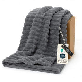 Bedsure GentleSoft frost gray fleece close-up showing ultra-soft comfort for year-round use.