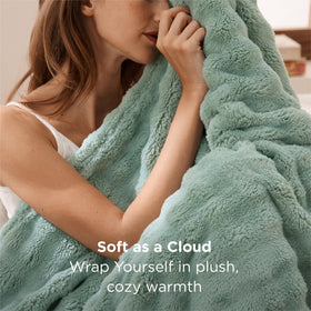 Bedsure GentleSoft Green Sage blanket close-up highlighting ultra-soft plush fabric for lounging