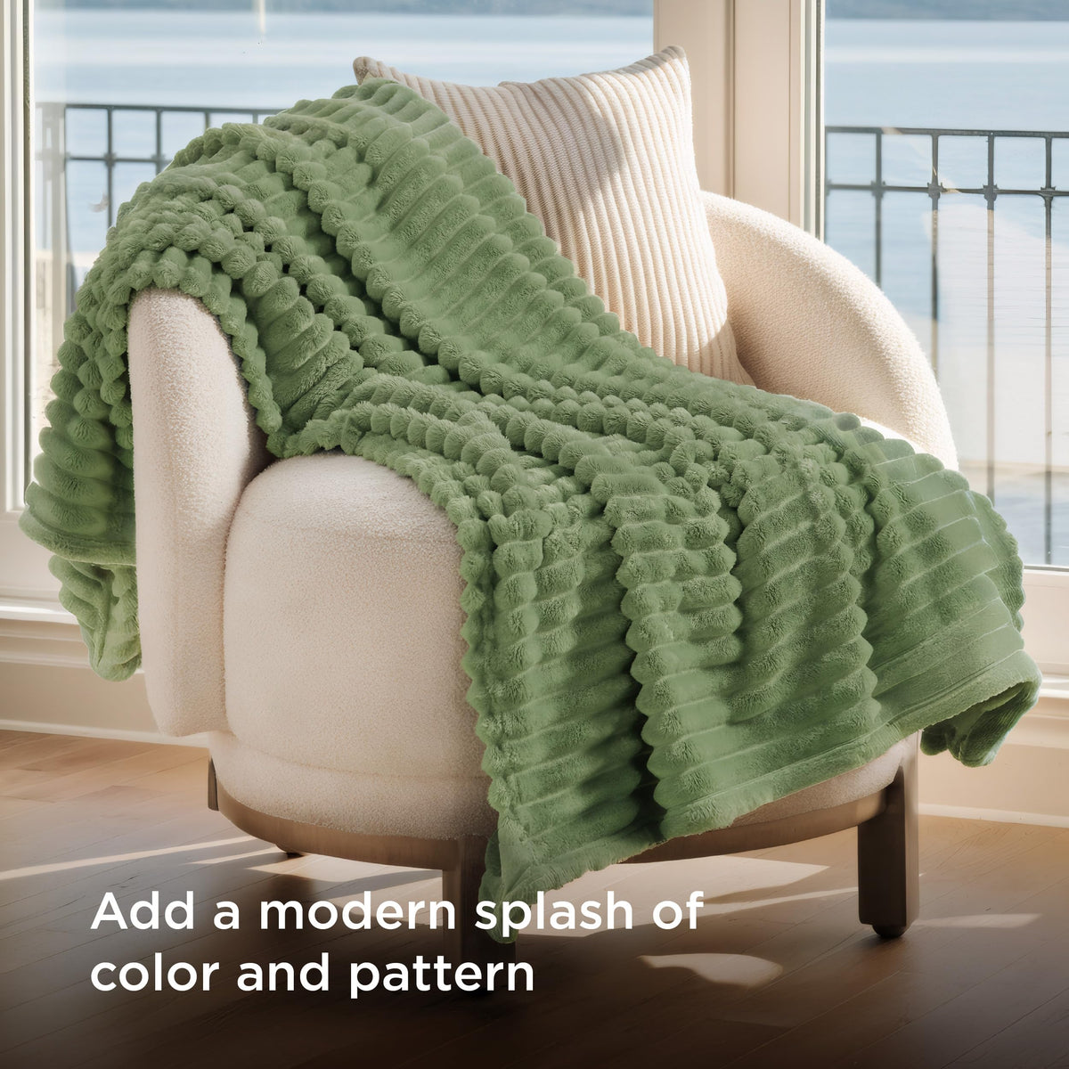Bedsure GentleSoft green throw draped on bed adds calm warmth.