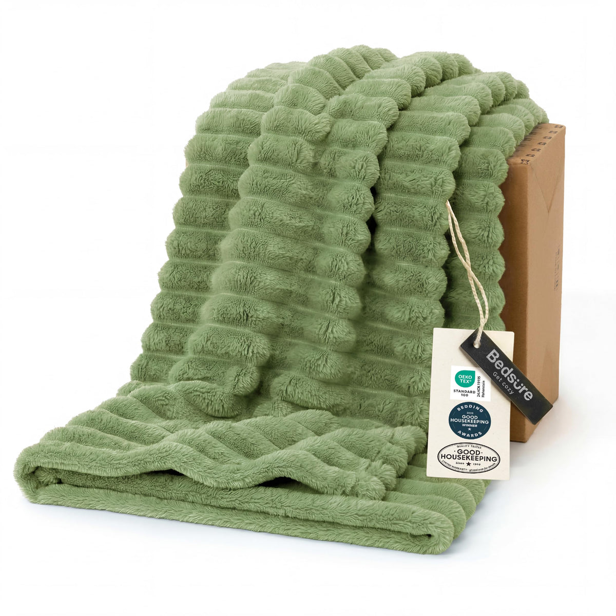 Bedsure GentleSoft green throw on couch for ultra-soft everyday lounging.