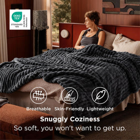 Bedsure GentleSoft fleece close-up showing plush microfiber softness for comfort.
