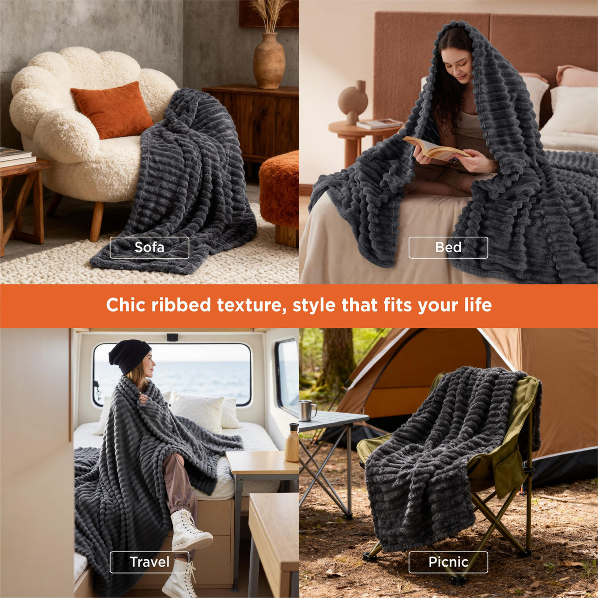Folded Bedsure GentleSoft grey fleece blanket ready for compact storage.