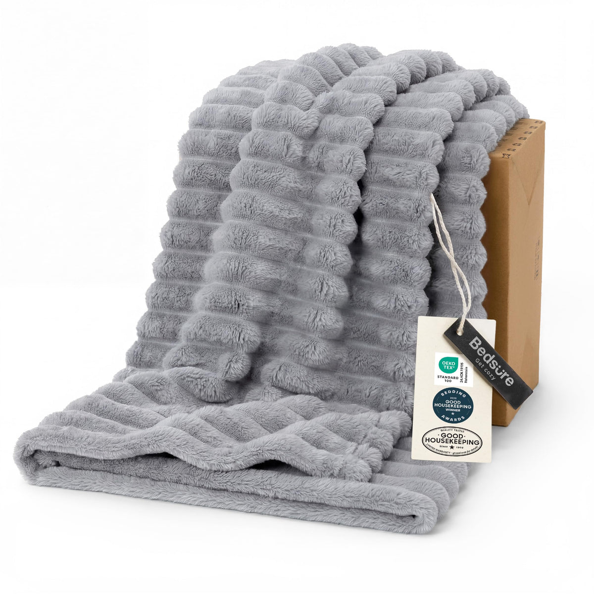 Bedsure GentleSoft Grey Throw on sofa offers cozy couch comfort