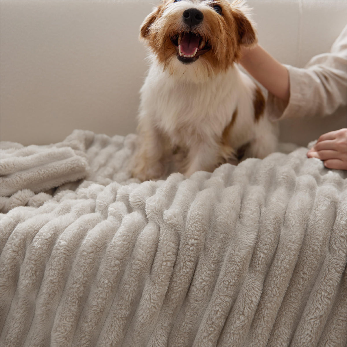 Bedsure GentleSoft king blanket user snuggle scene suggesting comfort and relaxation.