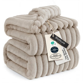 Bedsure GentleSoft king blanket front view with striped pattern and cozy, year-round warmth.