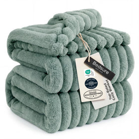 Bedsure GentleSoft king blanket in sage green folded to showcase plush softness.