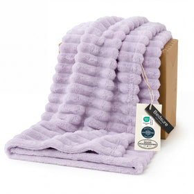 Bedsure GentleSoft Lavender Fog Blanket close-up highlights plush microfiber for all-season comfort