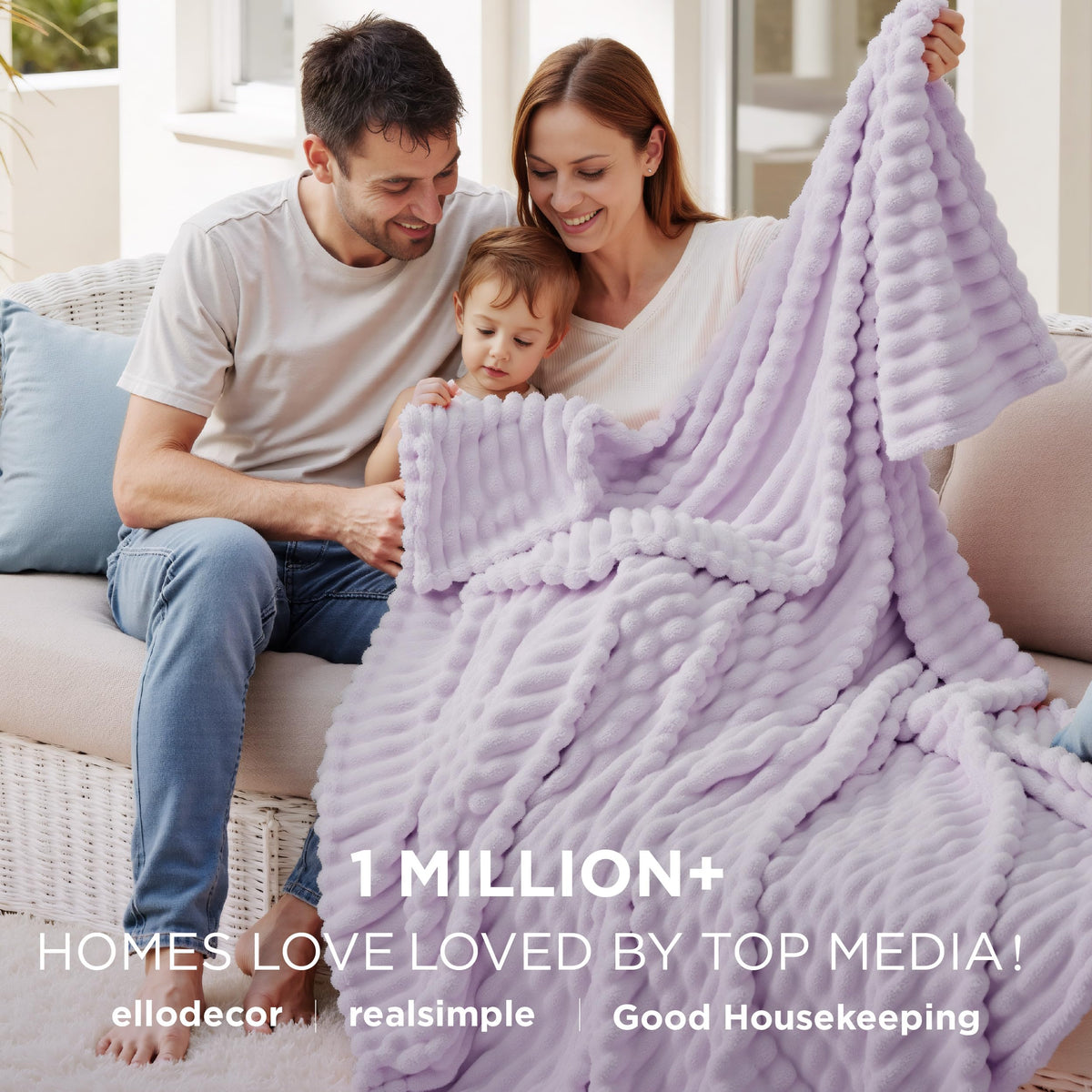 Bedsure GentleSoft Lavender Fog Blanket on couch delivers cozy warmth for relaxed evenings